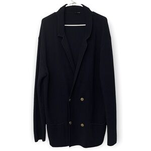 Vintage Virgin Wool Double-Breasted Cardigan | Navy Blue | Size XL